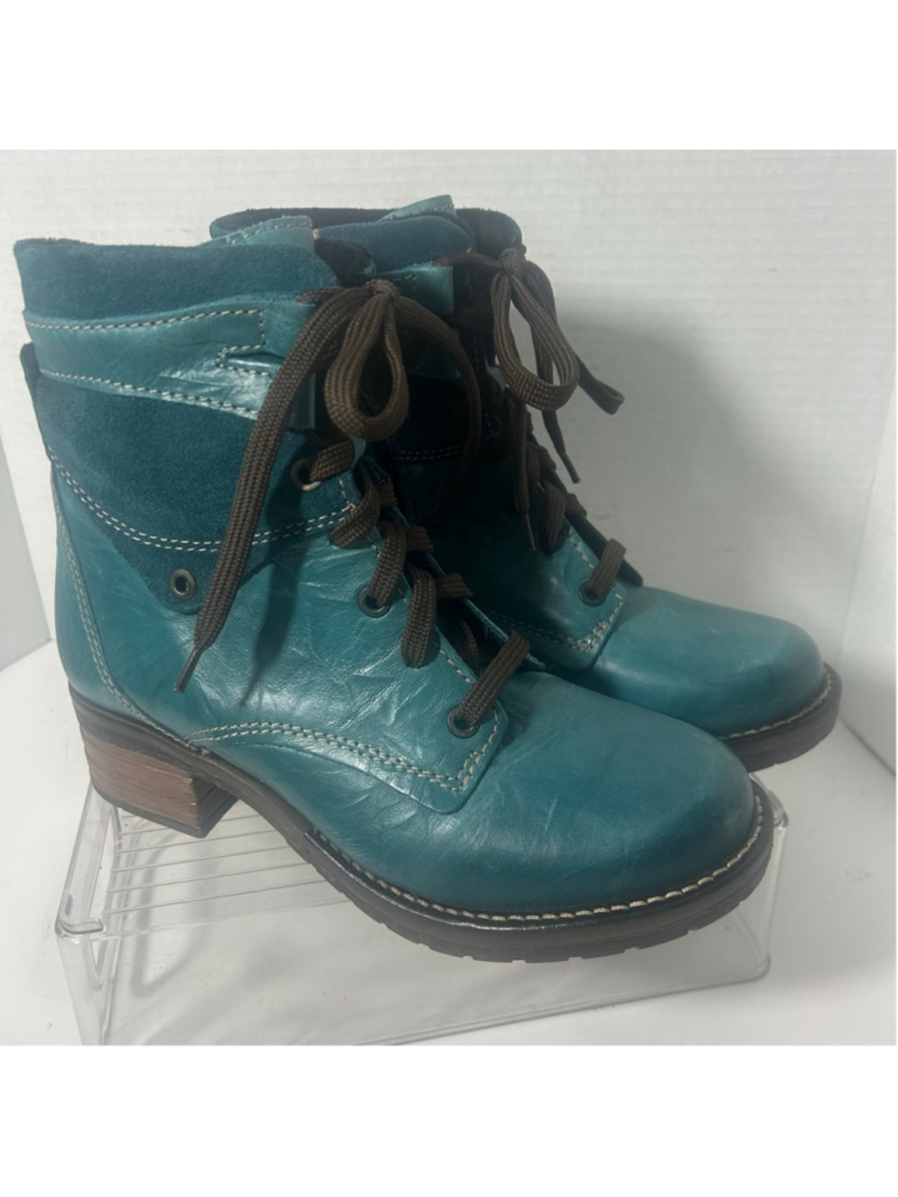 Women's Dromedaris Teal Lace Kara Boots Leather Suede Boho Combat Outdoor Cozy